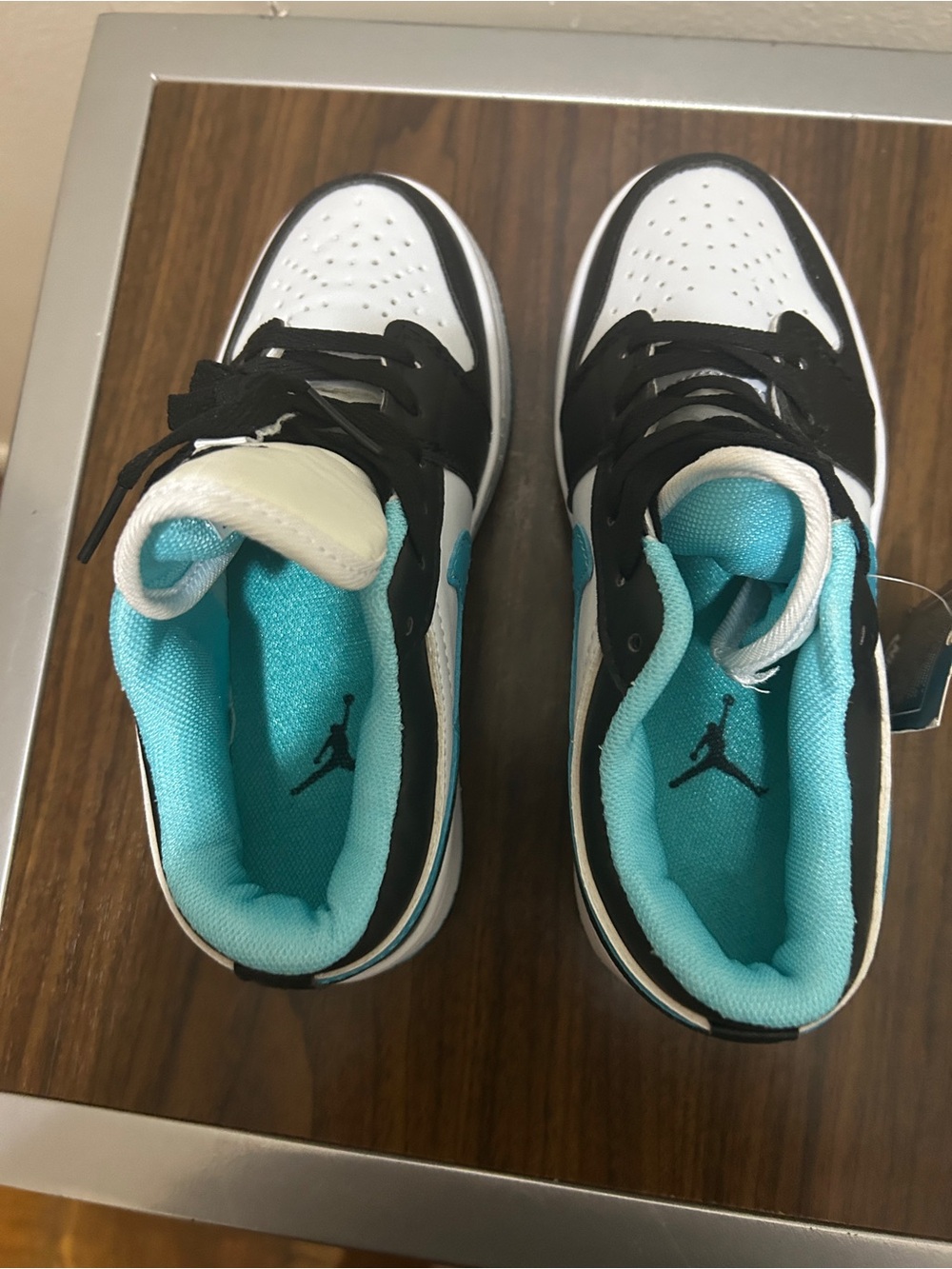 Kids' Black, White & Teal High-Top Sneakers